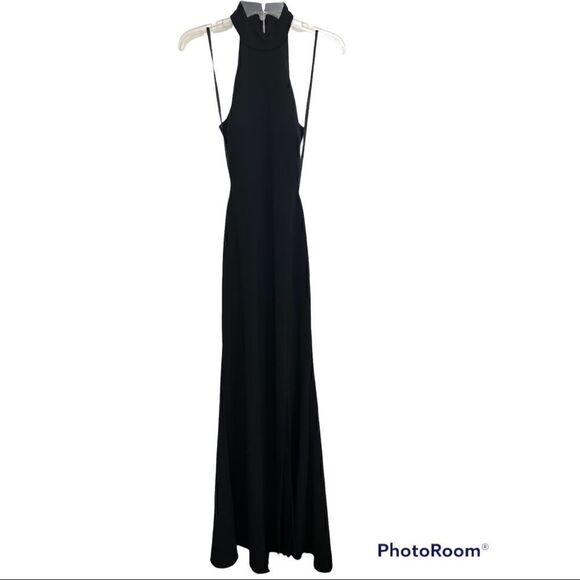 Aqua Black Exposed Back Halter Neck Evening Gown Dress - Picture 3 of 12